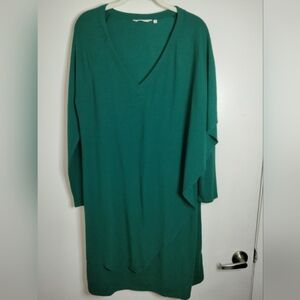 Soft Surroundings (Size L) Emerald Green Stretch V-Neck Sweater Midi Marla Dress